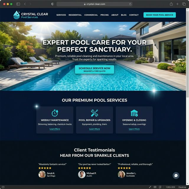 Crystal Clear Pools - Pool Services website